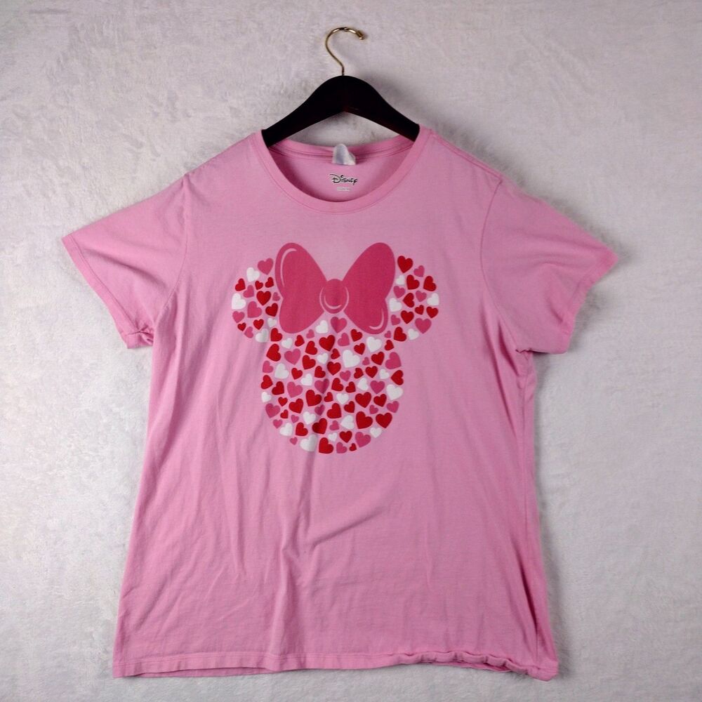Disney Minnie Mouse Pink Heart‎ Graphic T-Shirt Womens XL Port & Company Tee